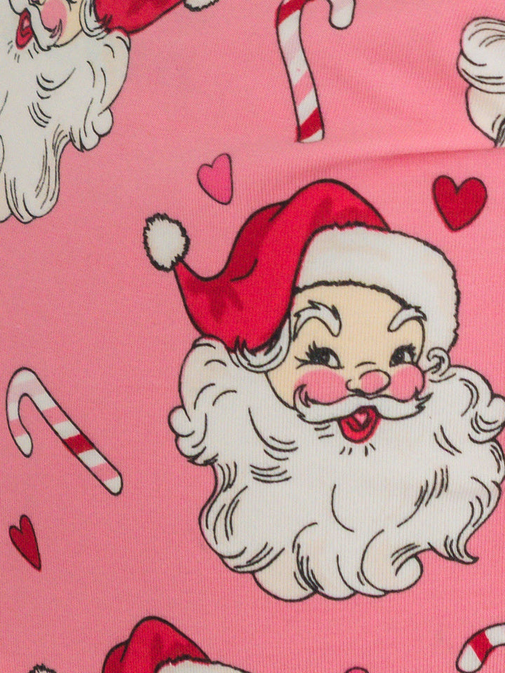 SoftSnooze™ Girls Cotton Modal Pink Santa Joy Ruffle Long Sleeve Pajama Set