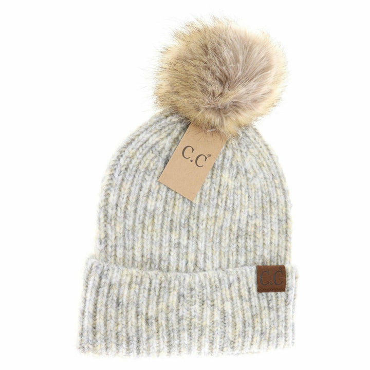 Soft Ribbed Fur Pom C.C Beanie