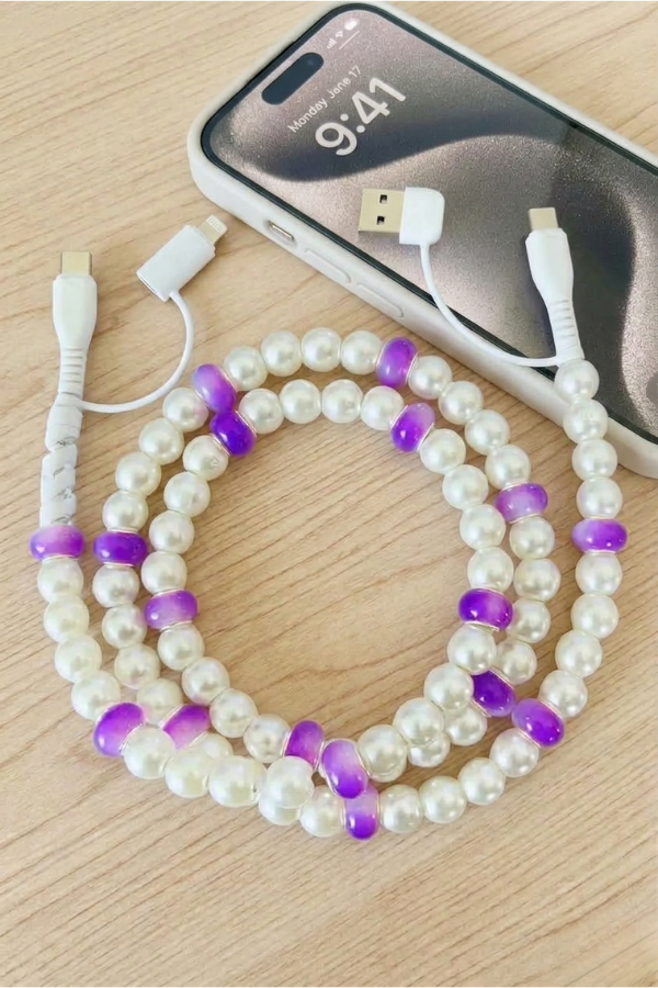 Purple and White Pearl Beaded Charger