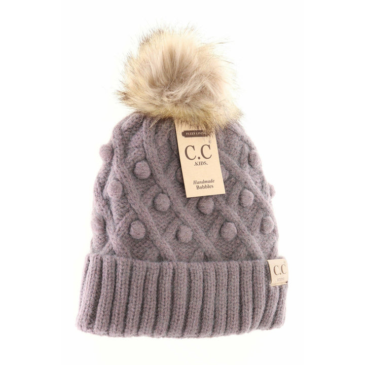 Kids' C.C Bobble Knit Beanie with Faux Fur Pom