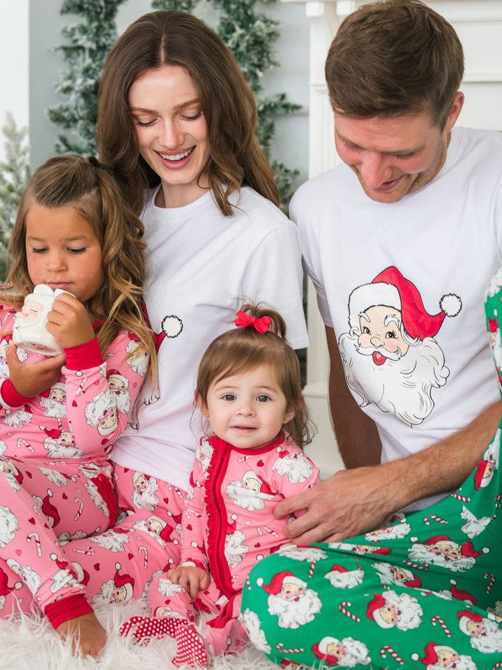 SoftSnooze™ Toddler Girls Cotton Modal Pink Santa Joy Ruffle Long Sleeve Pajama Set with Signature Rear Ruffles