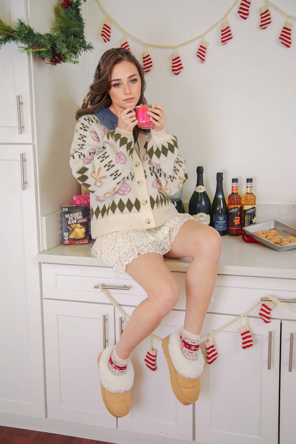 Bow & Floral Graphic Knit Sweater Cardigan