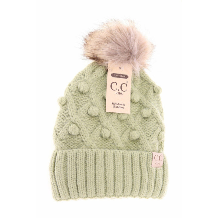 Kids' C.C Bobble Knit Beanie with Faux Fur Pom