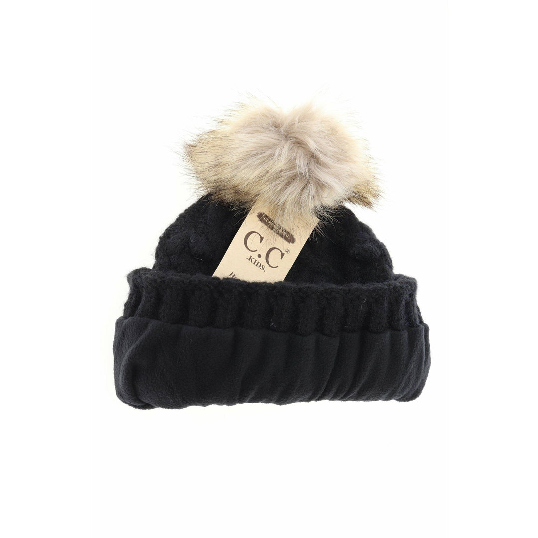 Kids' C.C Bobble Knit Beanie with Faux Fur Pom