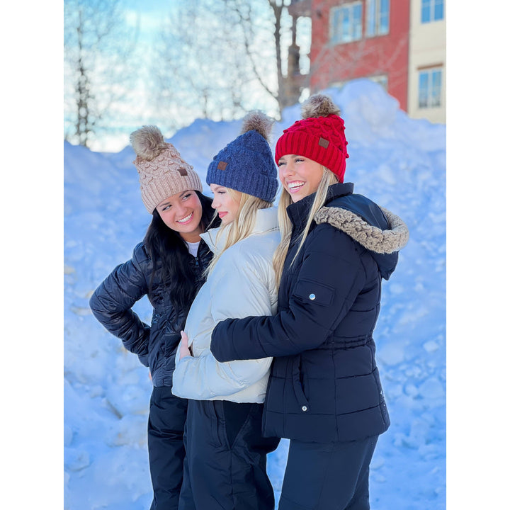 Bobble Knit Fur Pom C.C Beanie