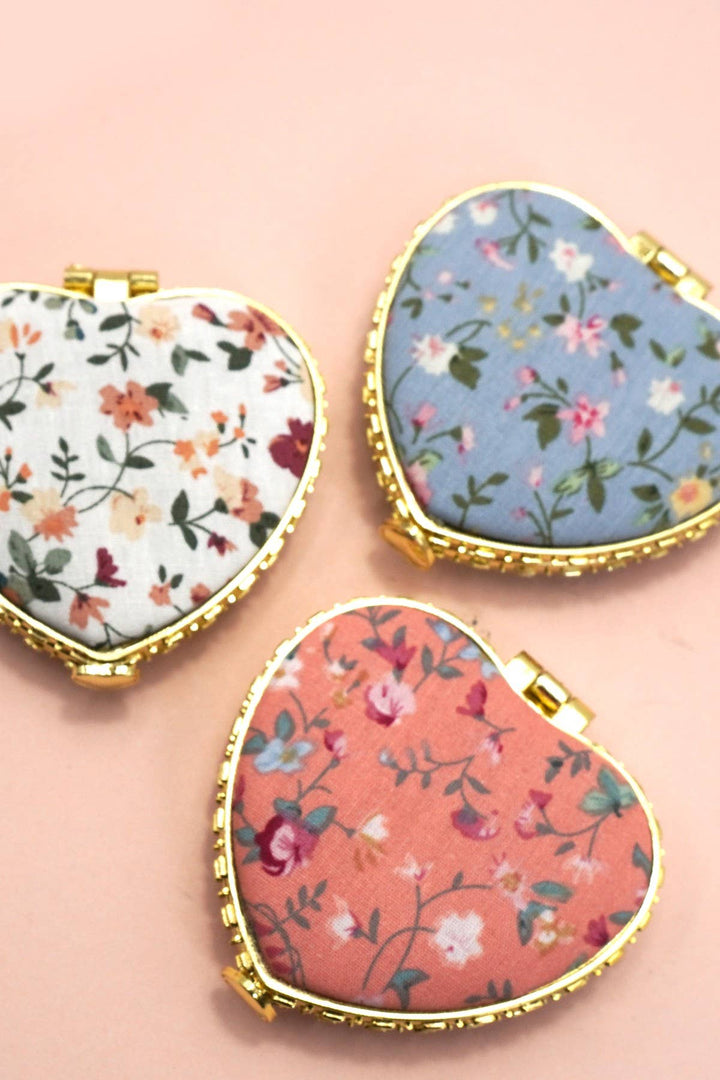 TRAVEL POCKET COMPACT HANDHELD FLORAL MIRROR