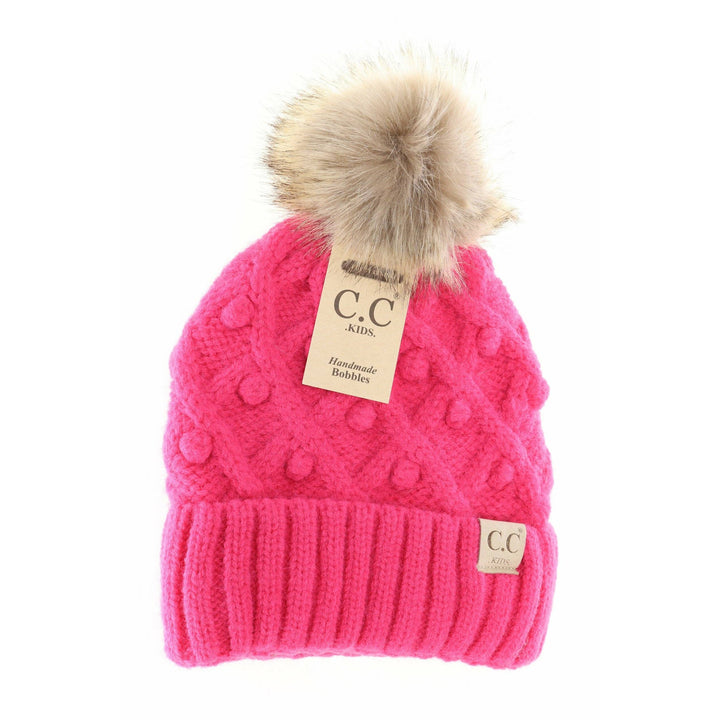 Kids' C.C Bobble Knit Beanie with Faux Fur Pom