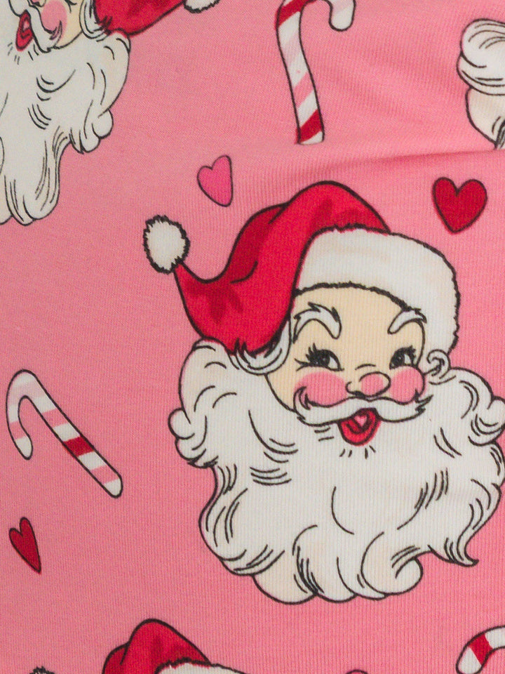 SoftSnooze™ Toddler Girls Cotton Modal Pink Santa Joy Ruffle Long Sleeve Pajama Set with Signature Rear Ruffles