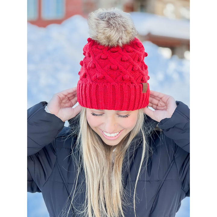 Bobble Knit Fur Pom C.C Beanie