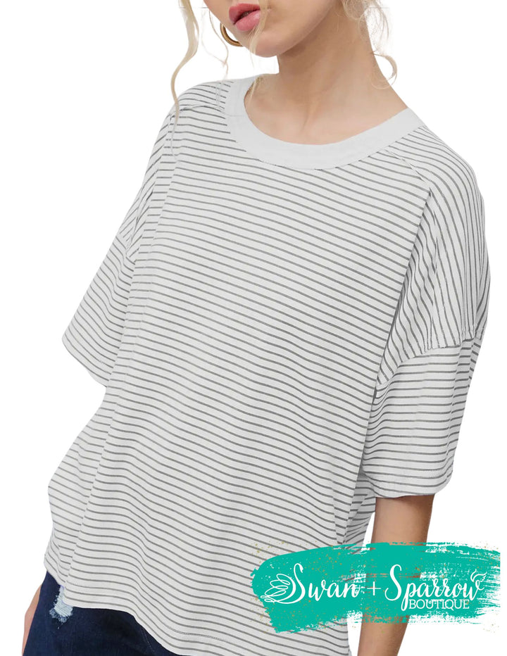Basic Striped Drop Shoulder Top