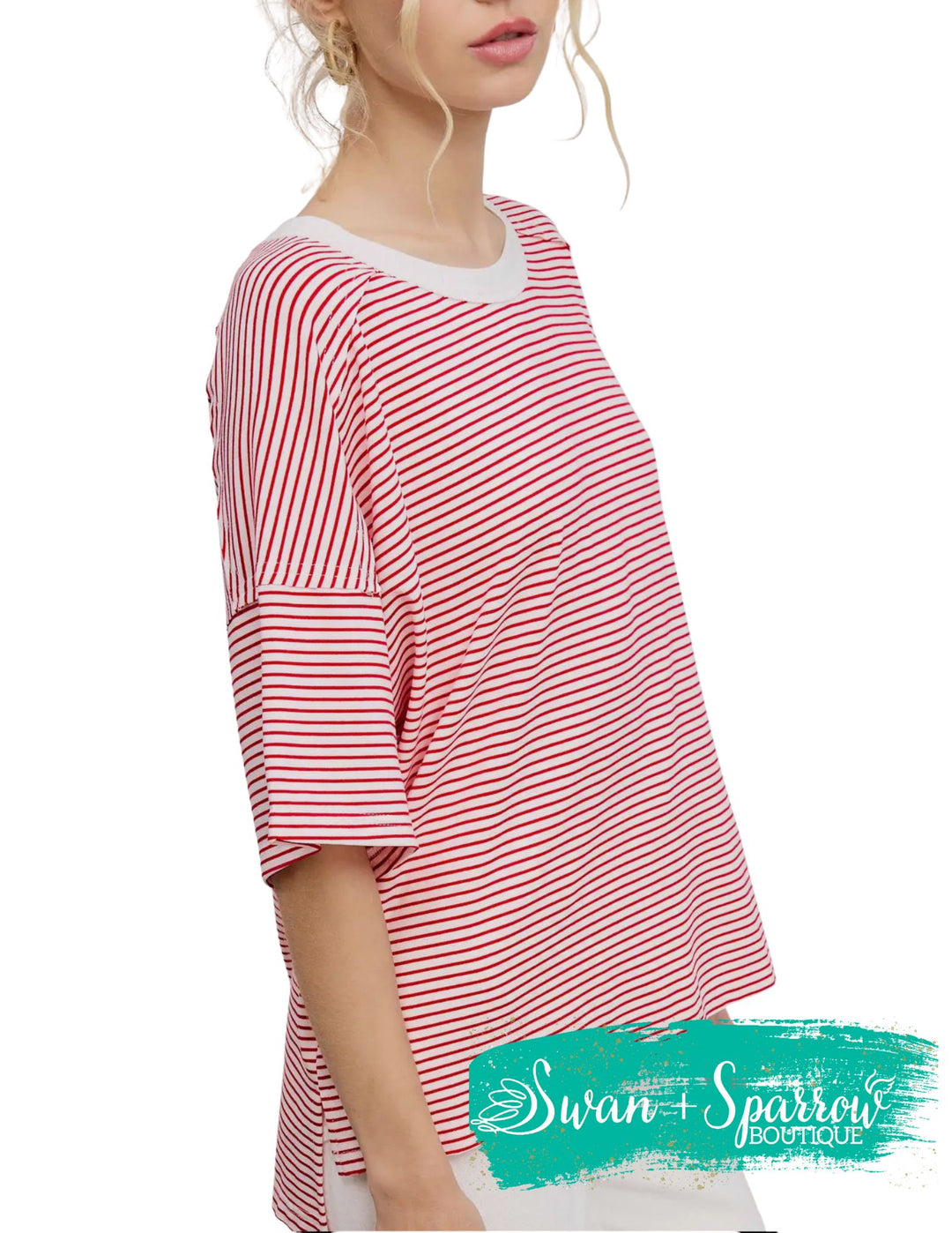 Basic Striped Drop Shoulder Top