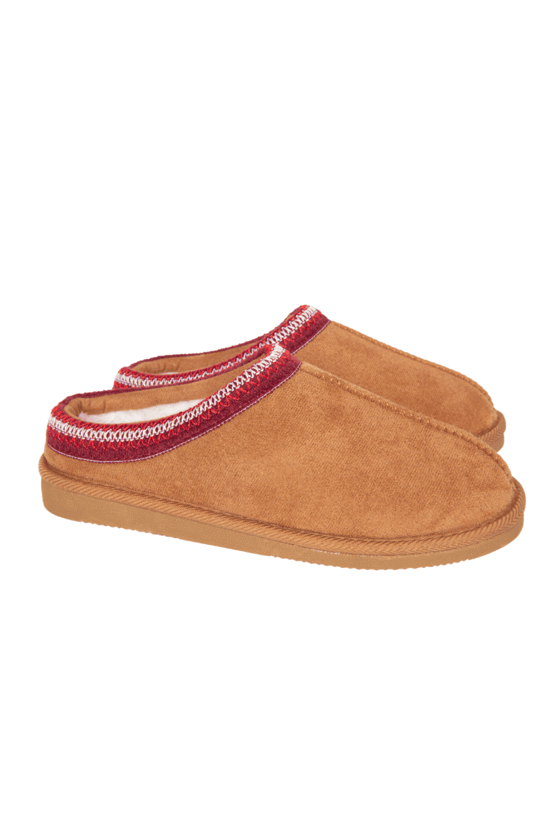Chestnut Embroidered Women's House Slippers
