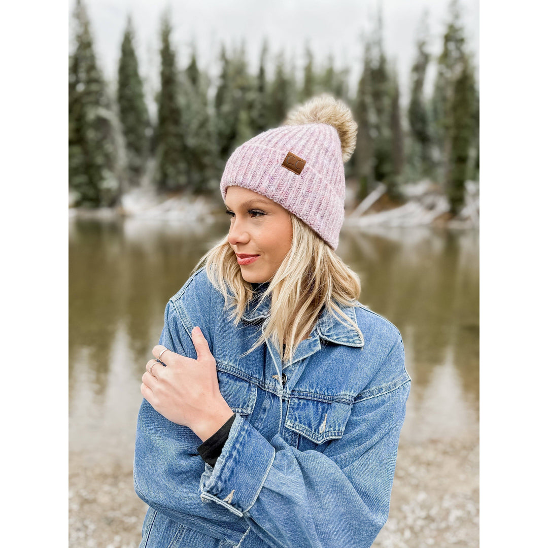 Soft Ribbed Fur Pom C.C Beanie