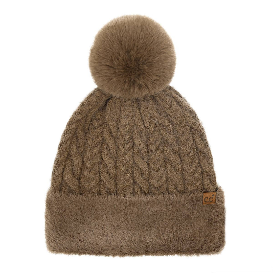 Cable Knit Fur Cuff C.C Pom Beanie