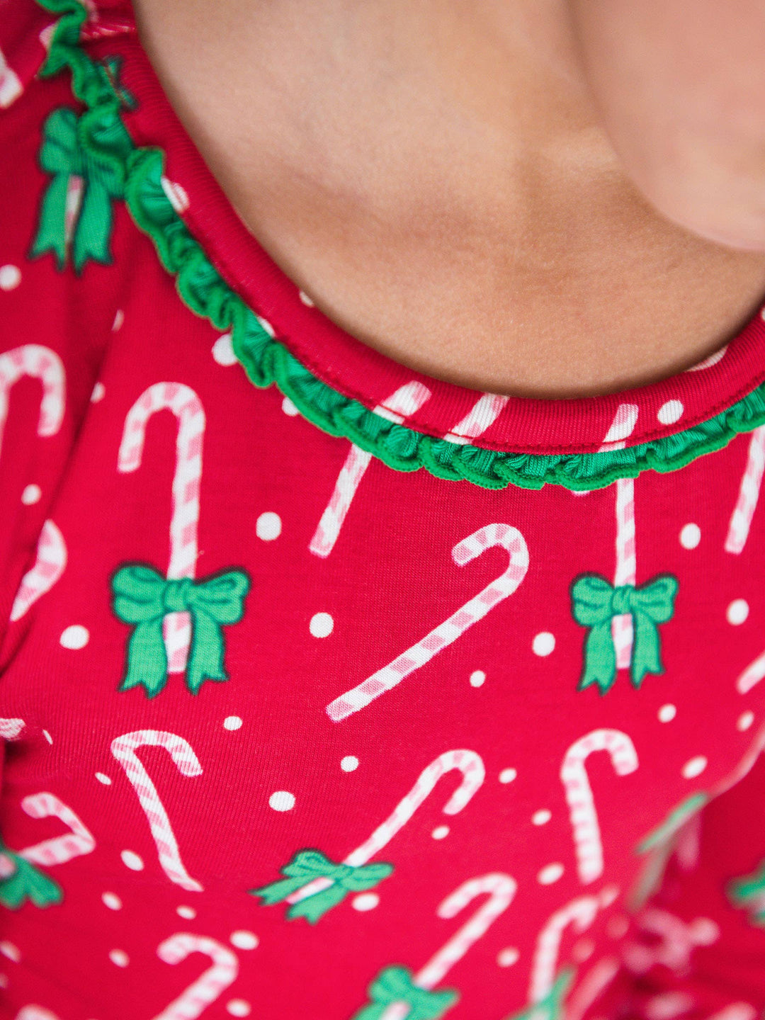 SoftSnooze™ Girls Bamboo Viscose Candy Cane Cutie Ruffle Long Sleeve Pajama Set