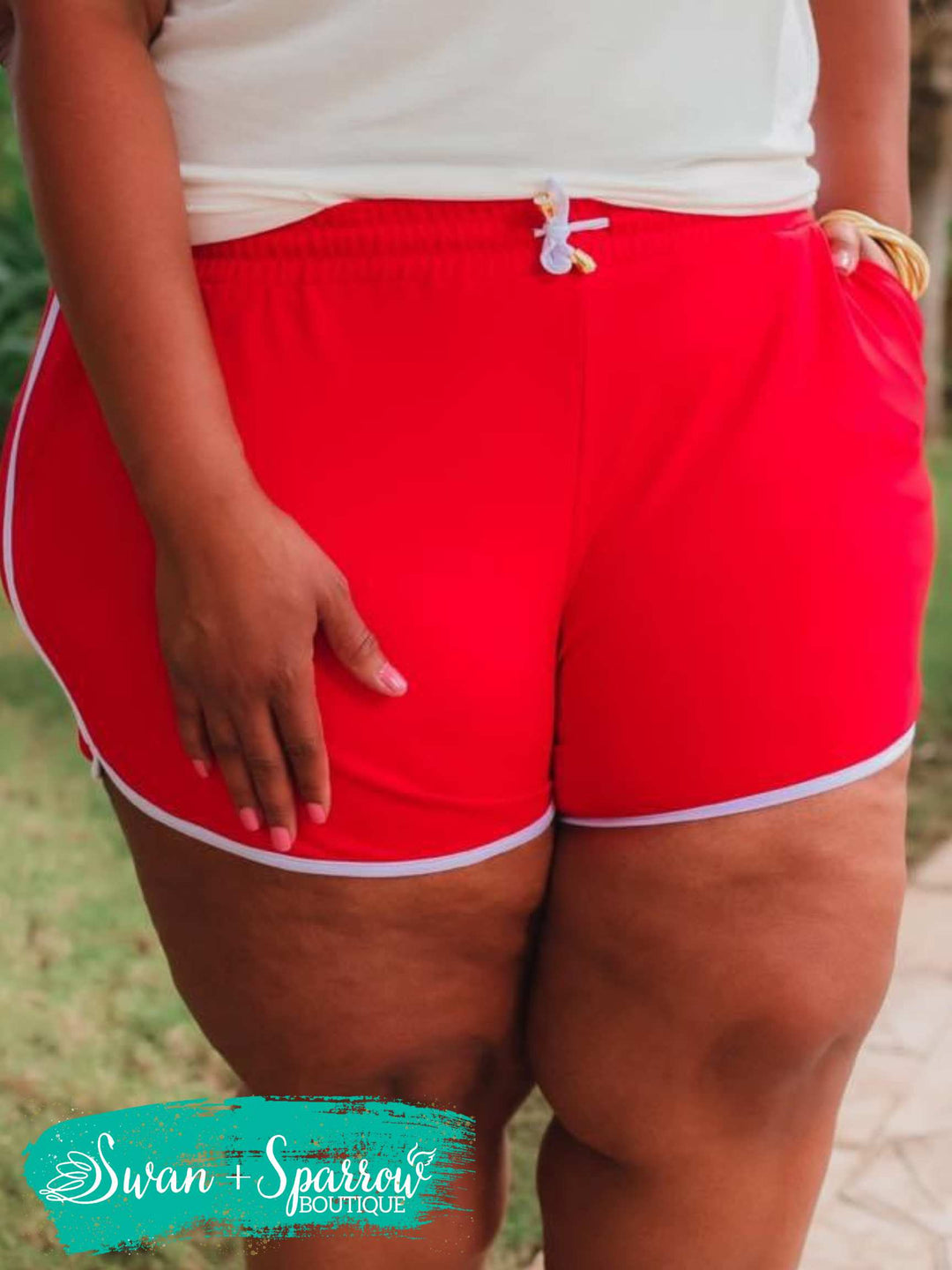 Red And White Everyday Drawstring Shorts