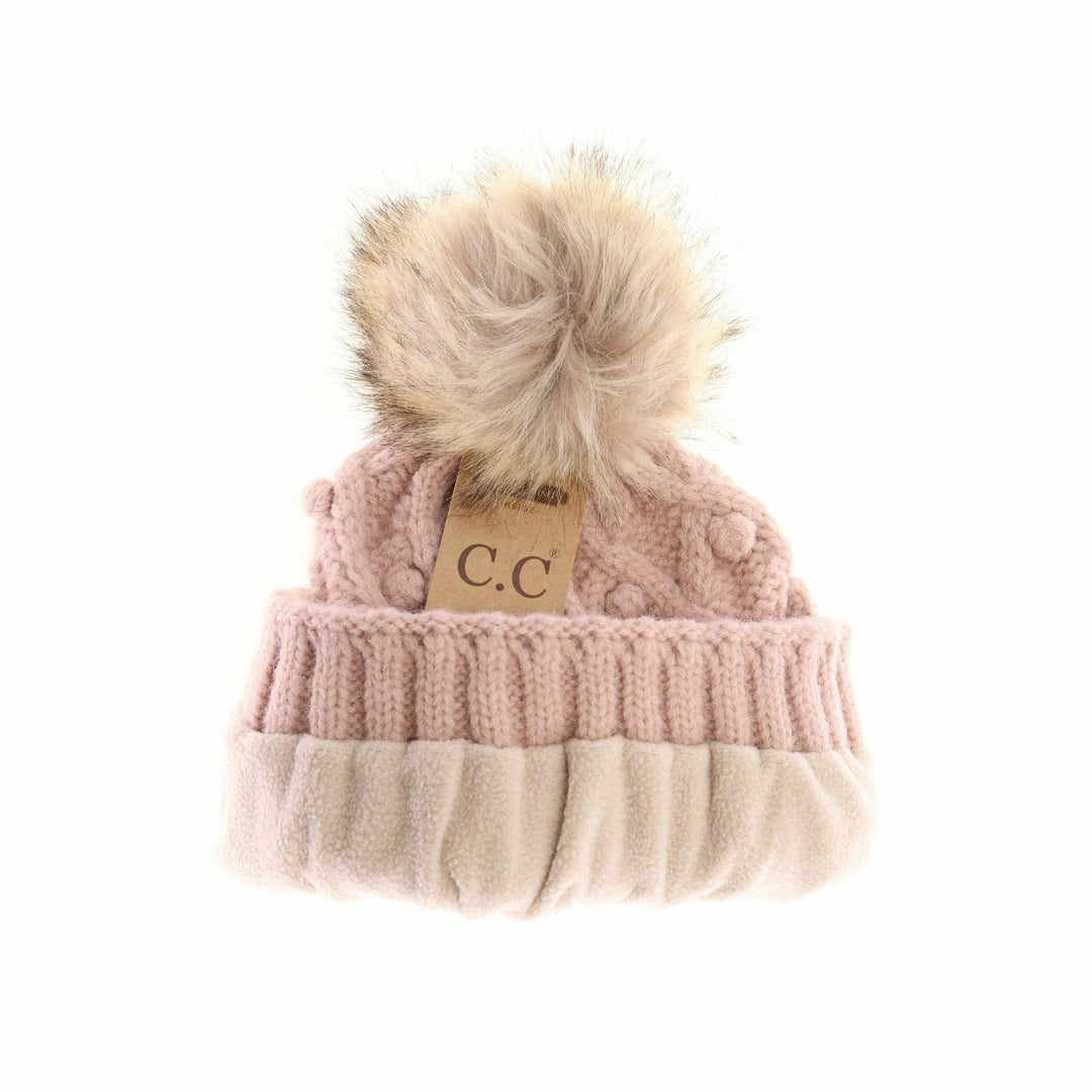 Bobble Knit Fur Pom C.C Beanie