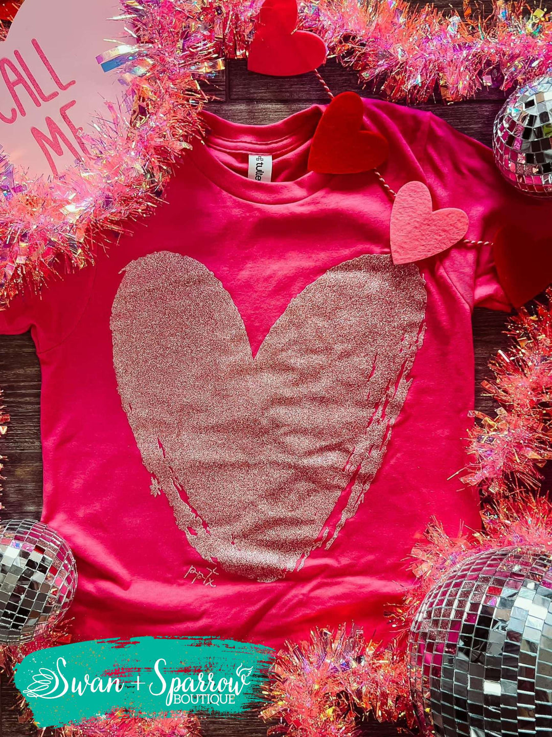 Youth Pink Glitter Heart Tee