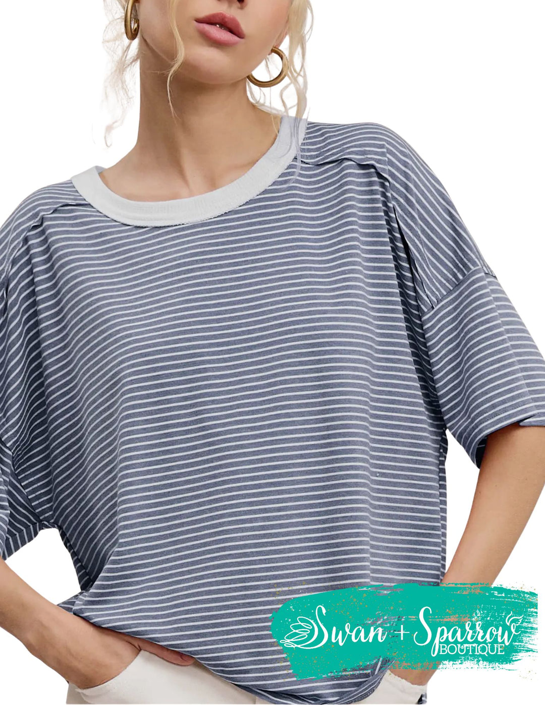 Basic Striped Drop Shoulder Top