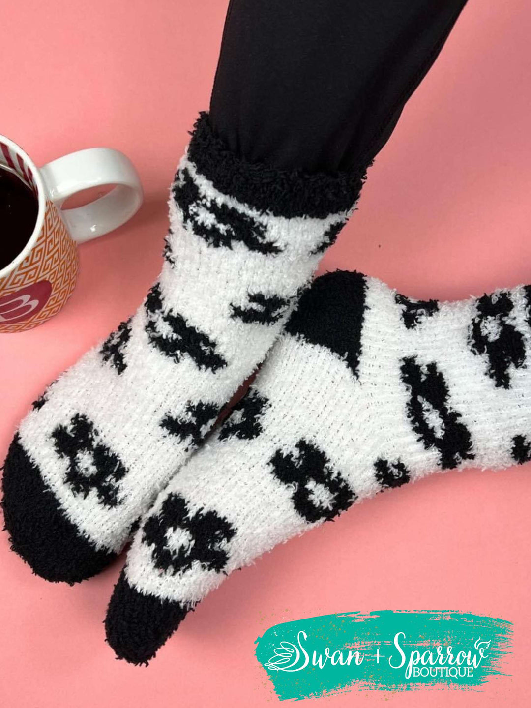 Warm and Fuzzy Black Floral Fuzzy Socks