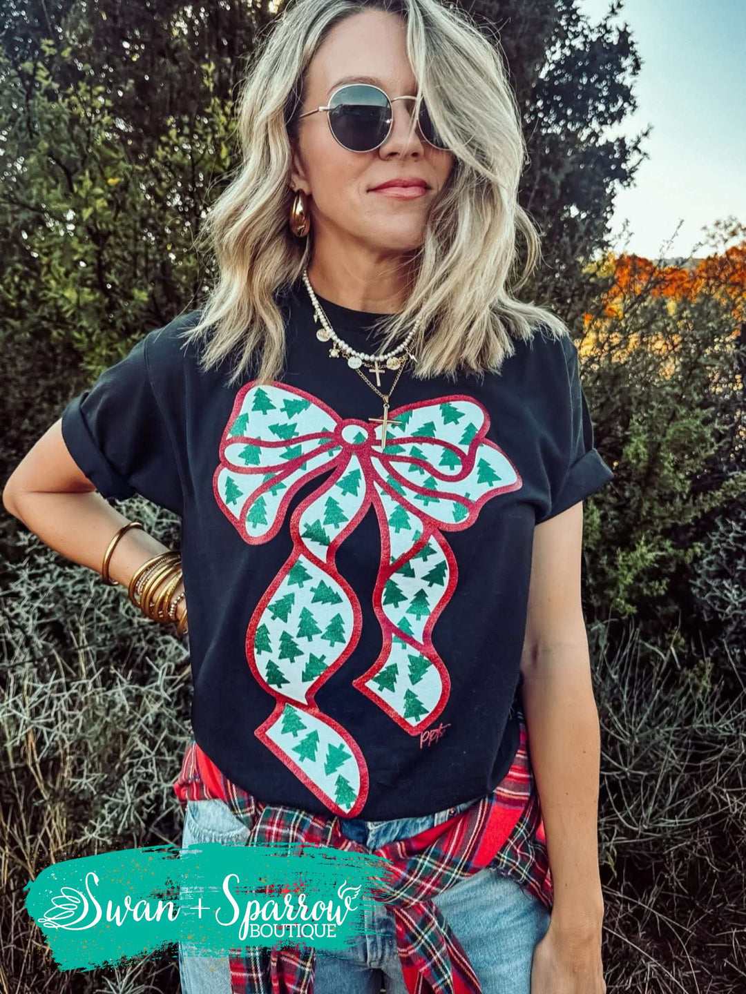 Glitter Bow with Tiny Trees Tees