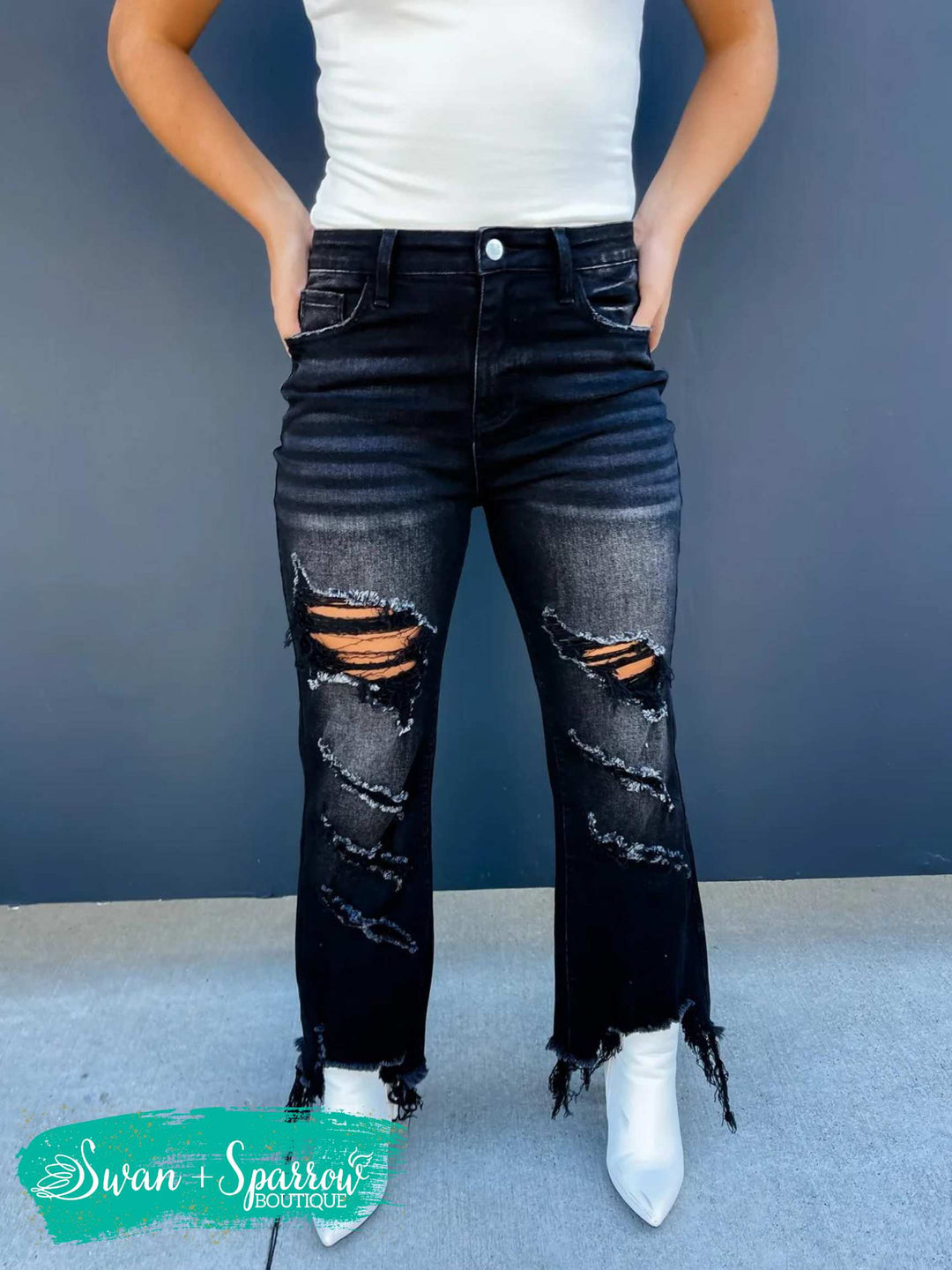 Black Urban Distressed Crop Denim Jeans