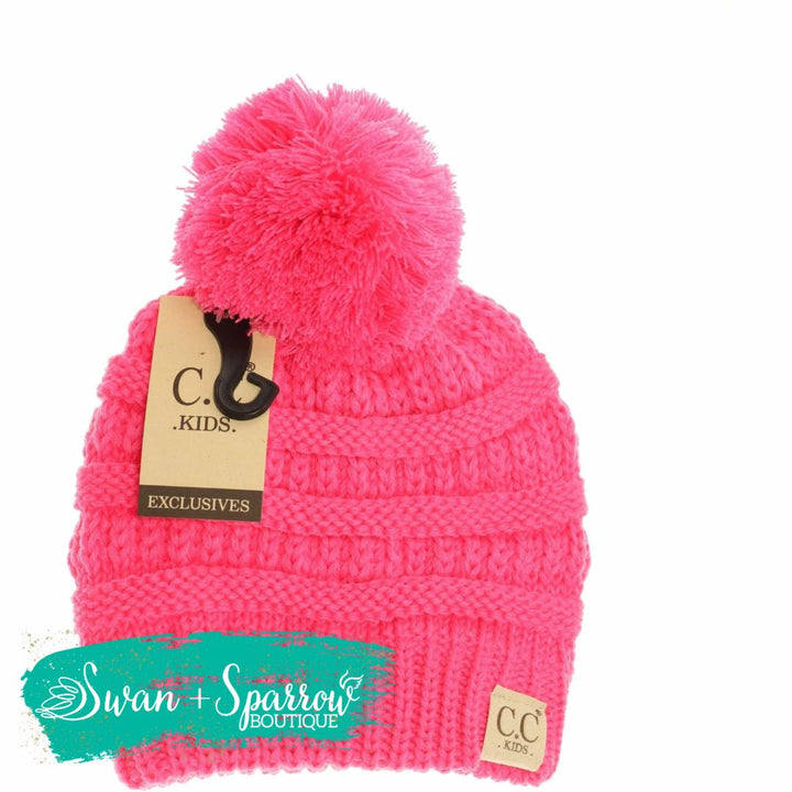 Kids Solid Pom Beanie