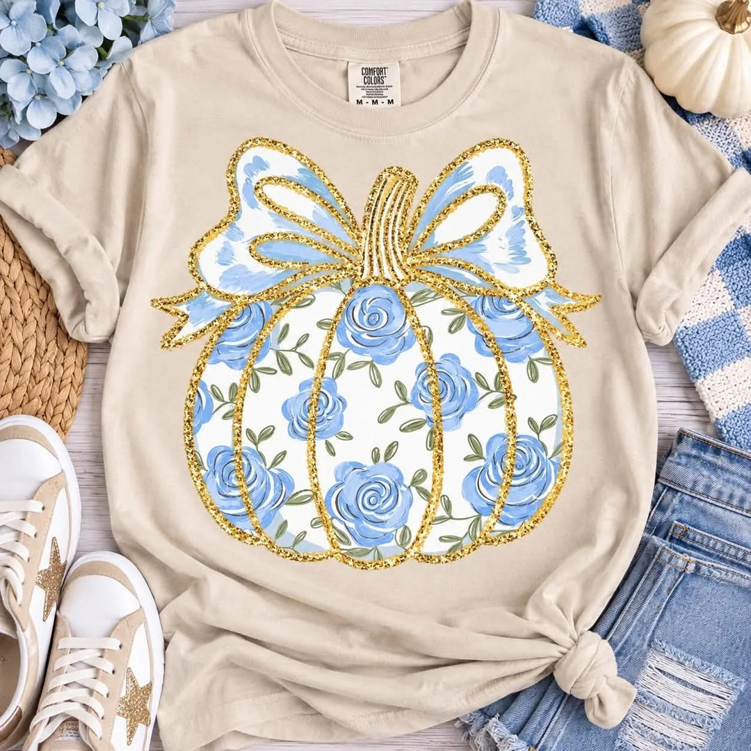 Boho Blues Floral Pumpkin