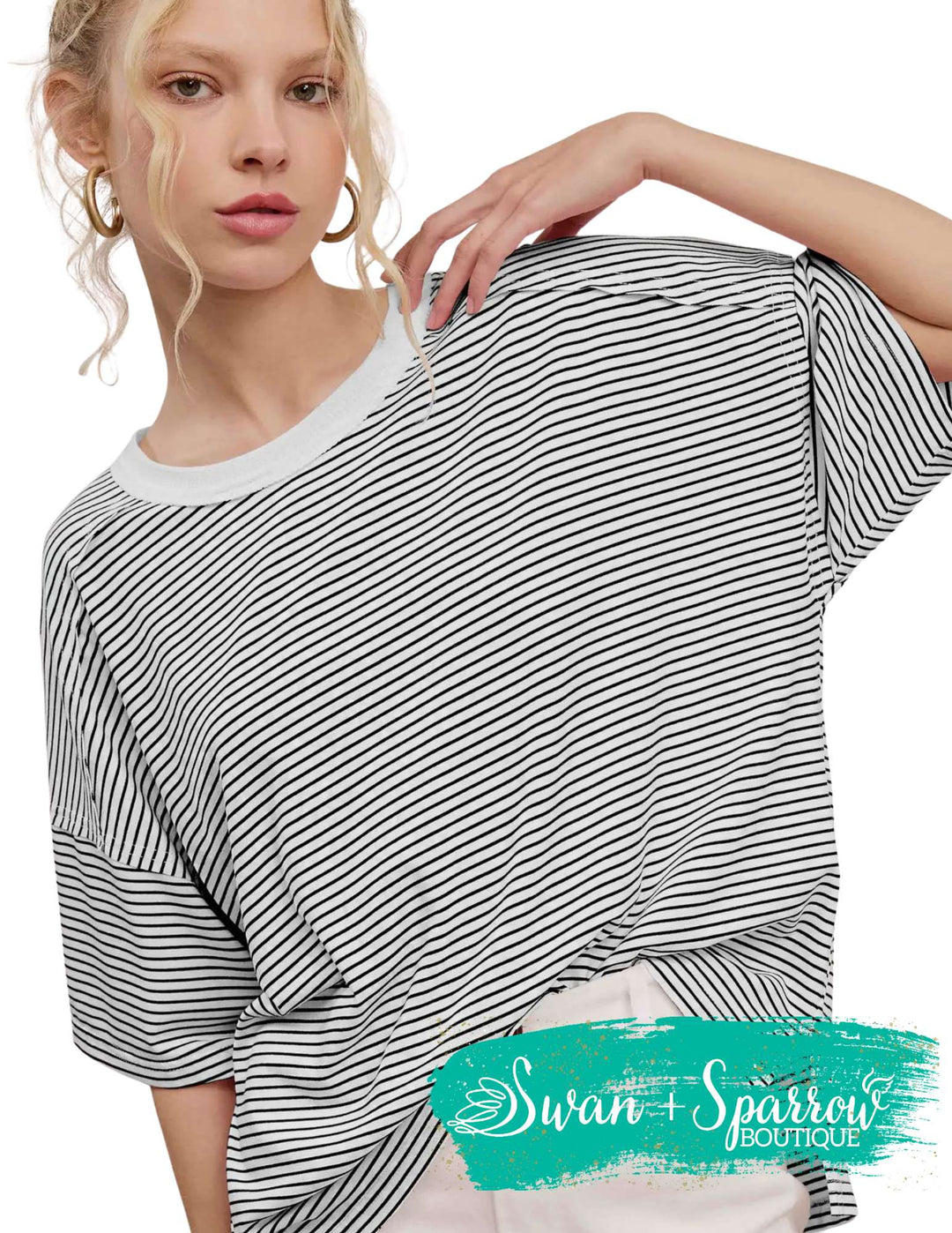 Basic Striped Drop Shoulder Top