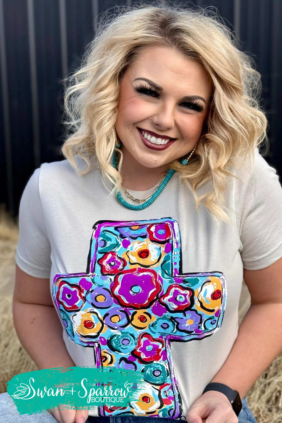 Purple Floral Cross Tee