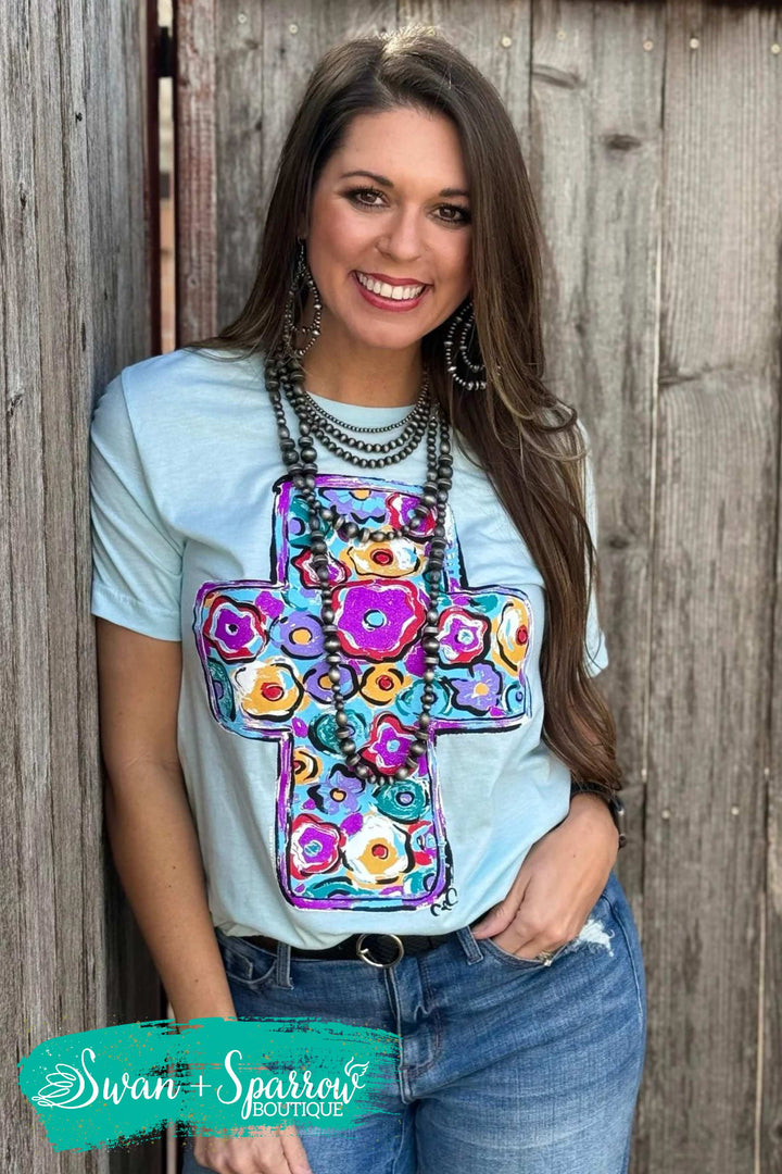 Purple Floral Cross Tee