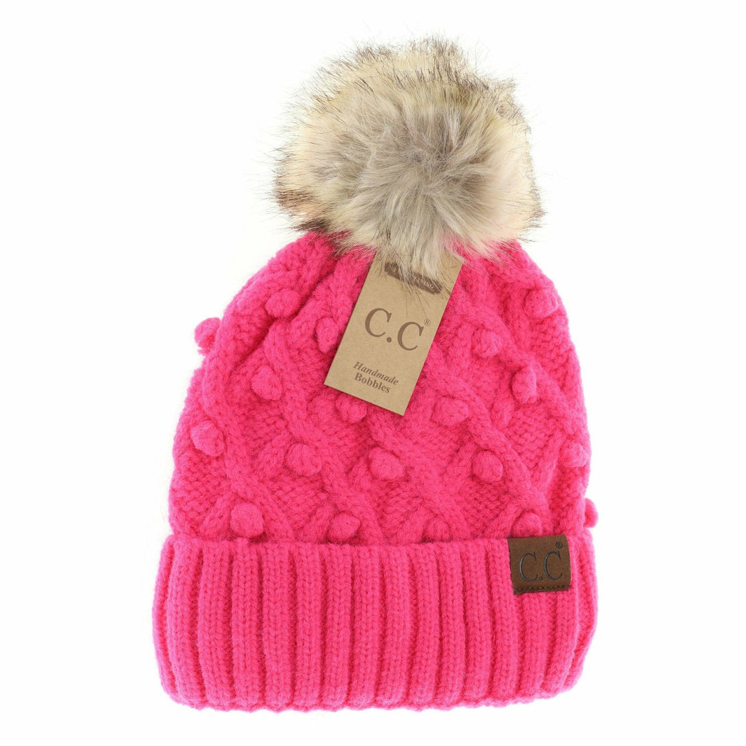Bobble Knit Fur Pom C.C Beanie
