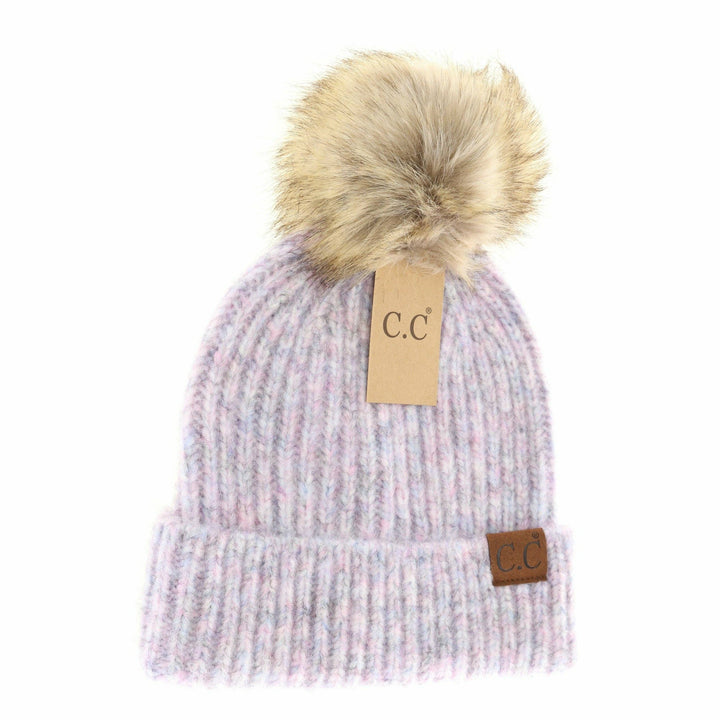Soft Ribbed Fur Pom C.C Beanie