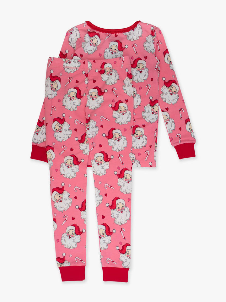 SoftSnooze™ Girls Cotton Modal Pink Santa Joy Ruffle Long Sleeve Pajama Set