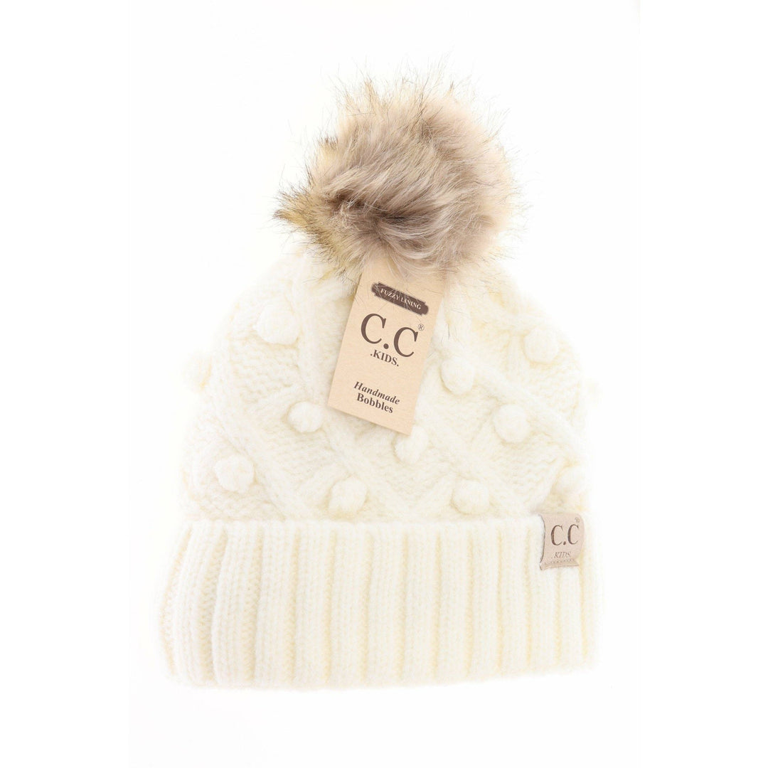 Kids' C.C Bobble Knit Beanie with Faux Fur Pom