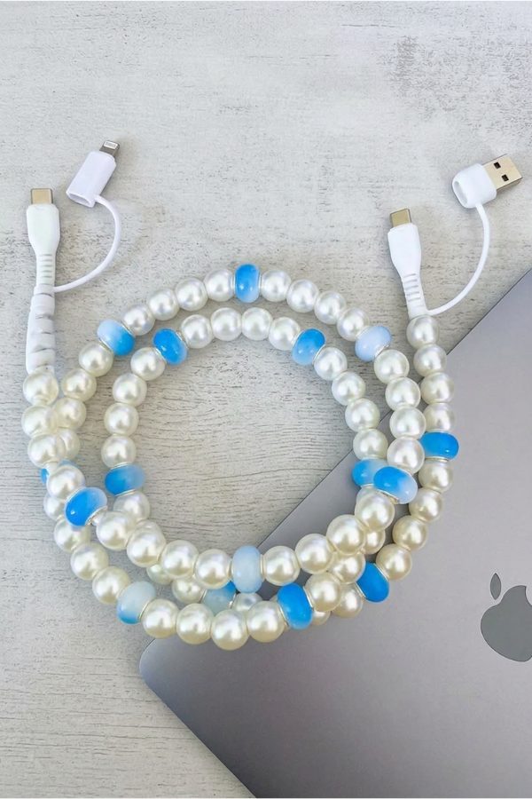 Blue and White Pearl Beaded Charger