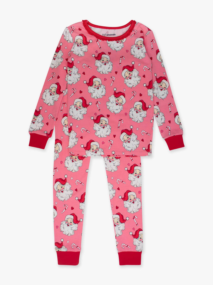 SoftSnooze™ Girls Cotton Modal Pink Santa Joy Ruffle Long Sleeve Pajama Set