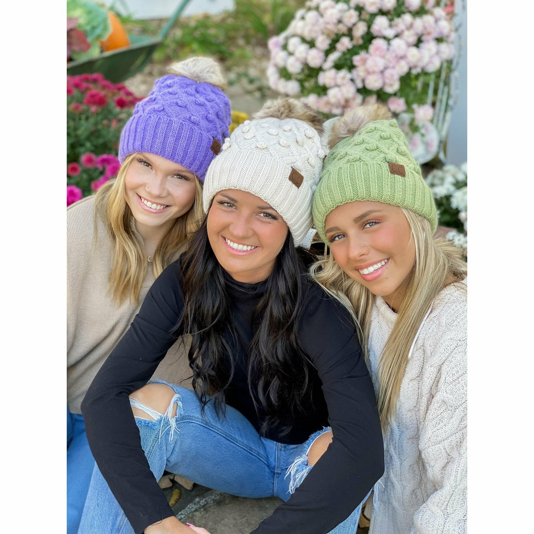 Bobble Knit Fur Pom C.C Beanie