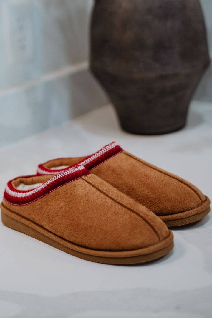 Chestnut Embroidered Women's House Slippers