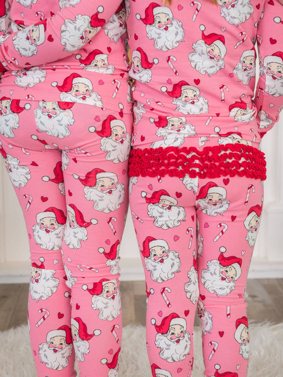 SoftSnooze™ Girls Cotton Modal Pink Santa Joy Ruffle Long Sleeve Pajama Set