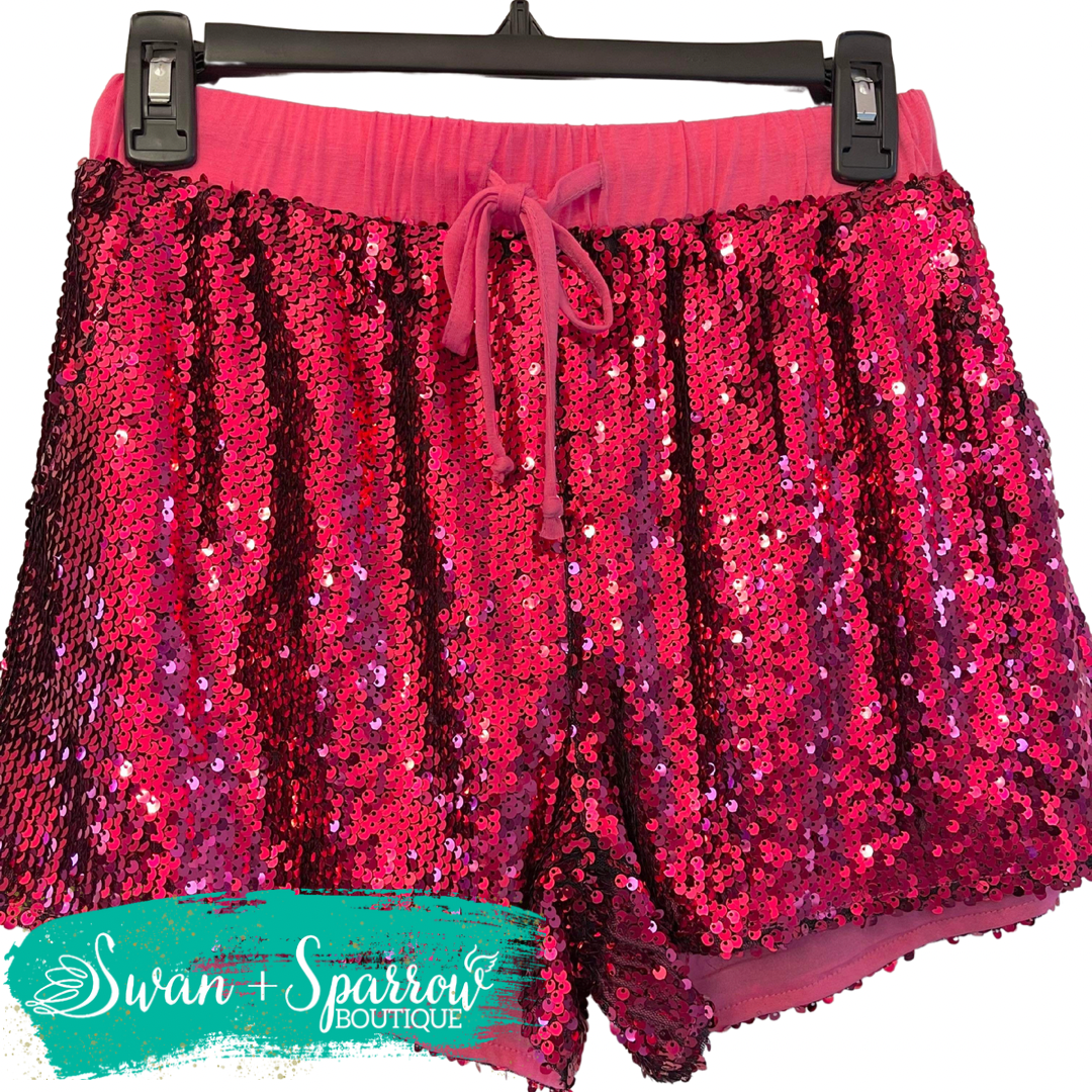 Pink Sequin Drawstring Shorts