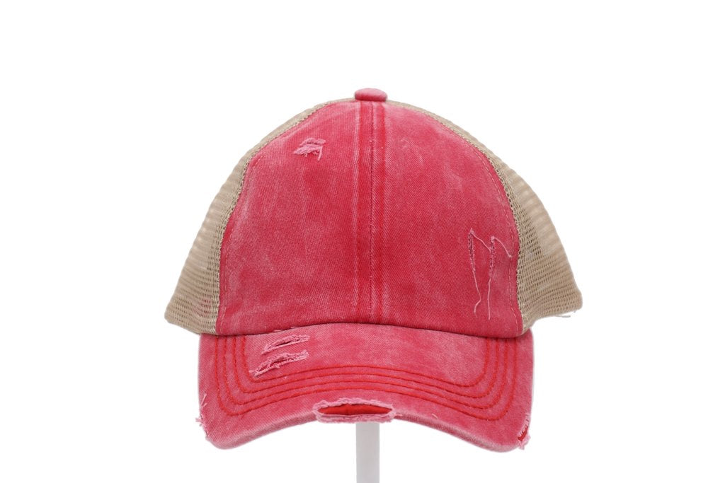 Washed Denim Criss Cross High Pony CC Ball Cap