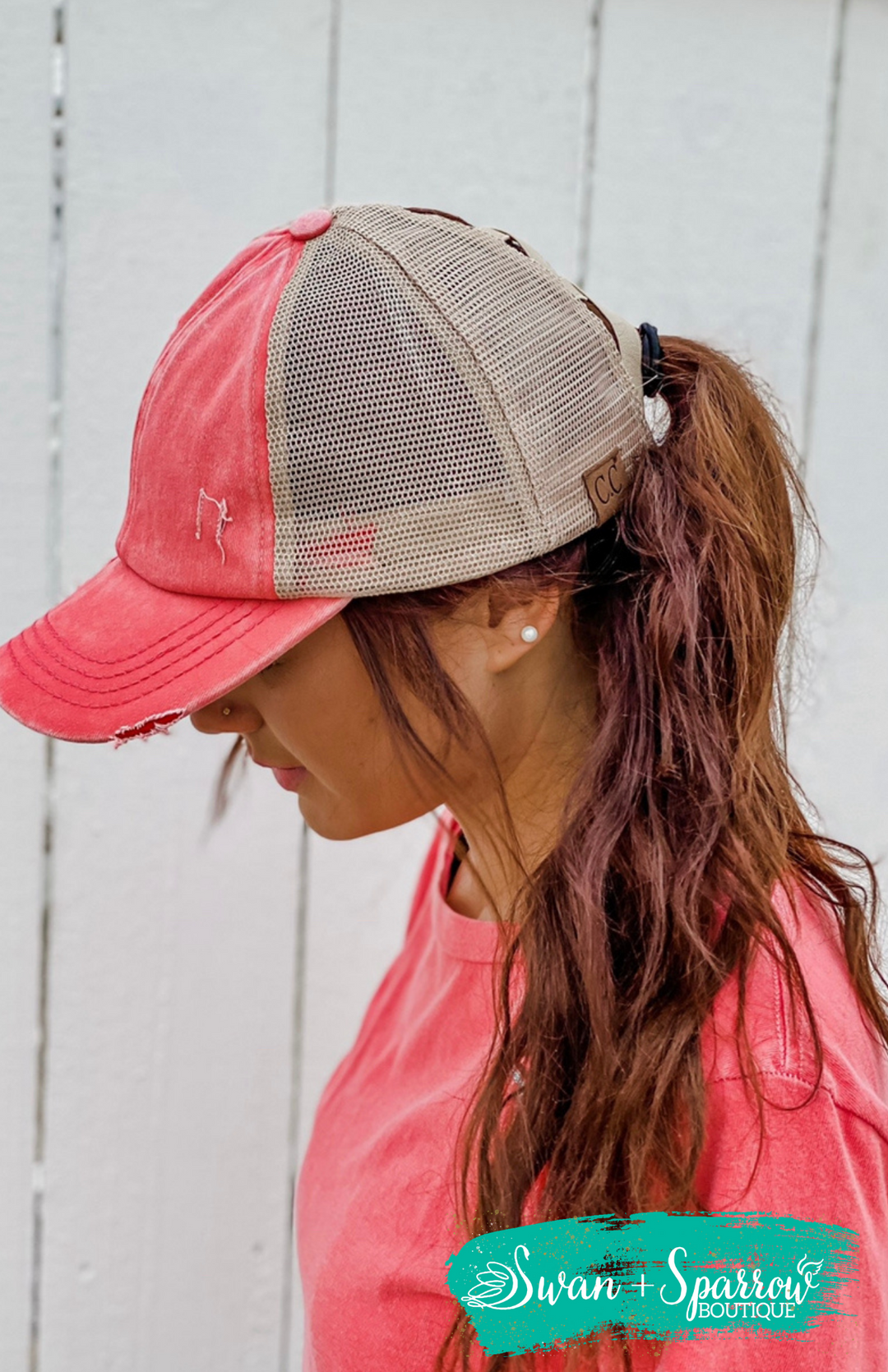 Washed Denim Criss Cross High Pony CC Ball Cap