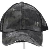 Washed Denim Criss Cross High Pony CC Ball Cap