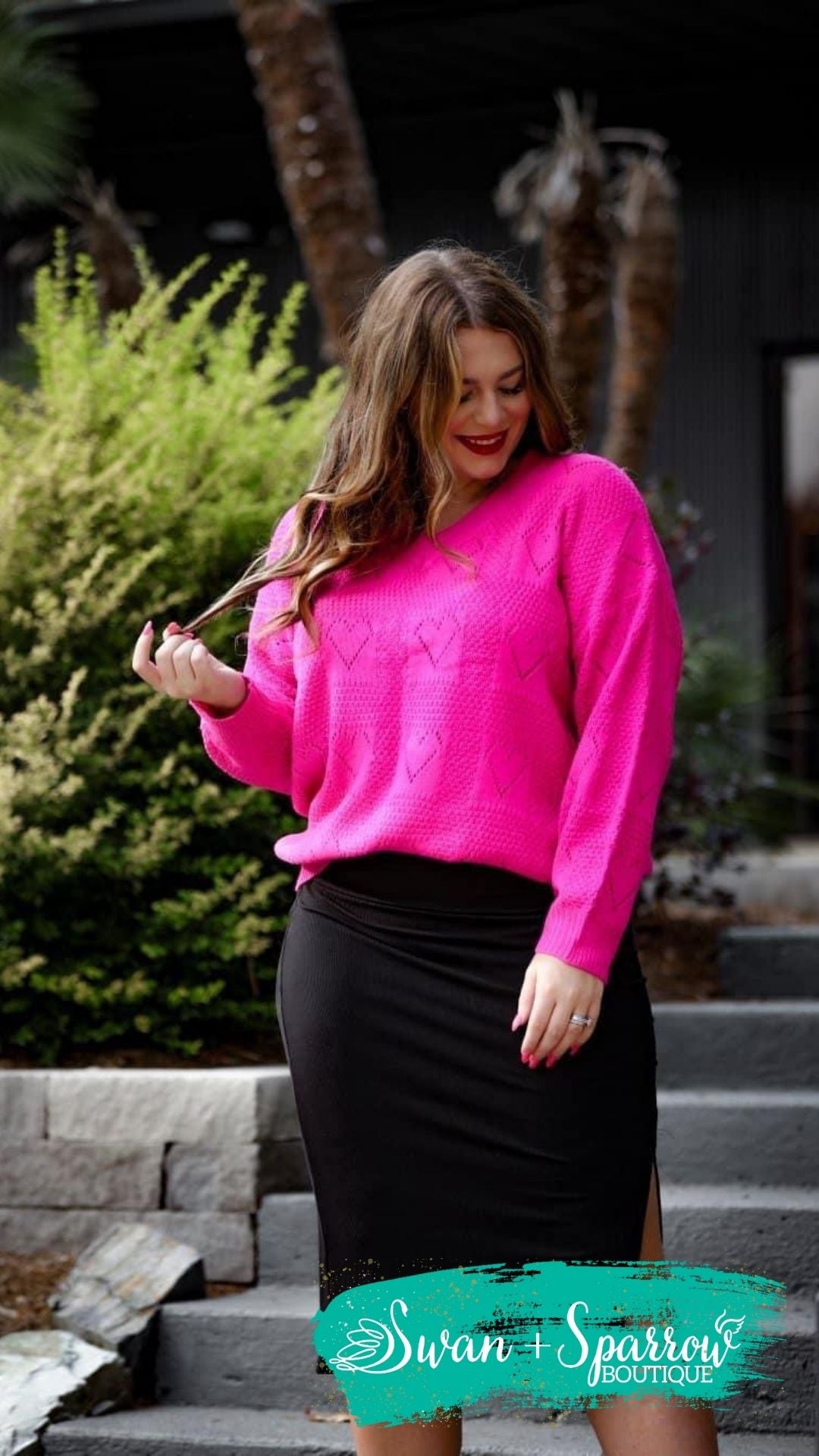 Be Mine Heart Cut Out Sweater - Hot Pink