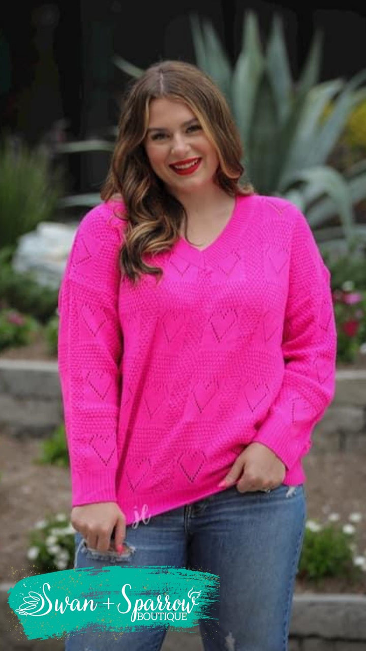 Be Mine Heart Cut Out Sweater - Hot Pink