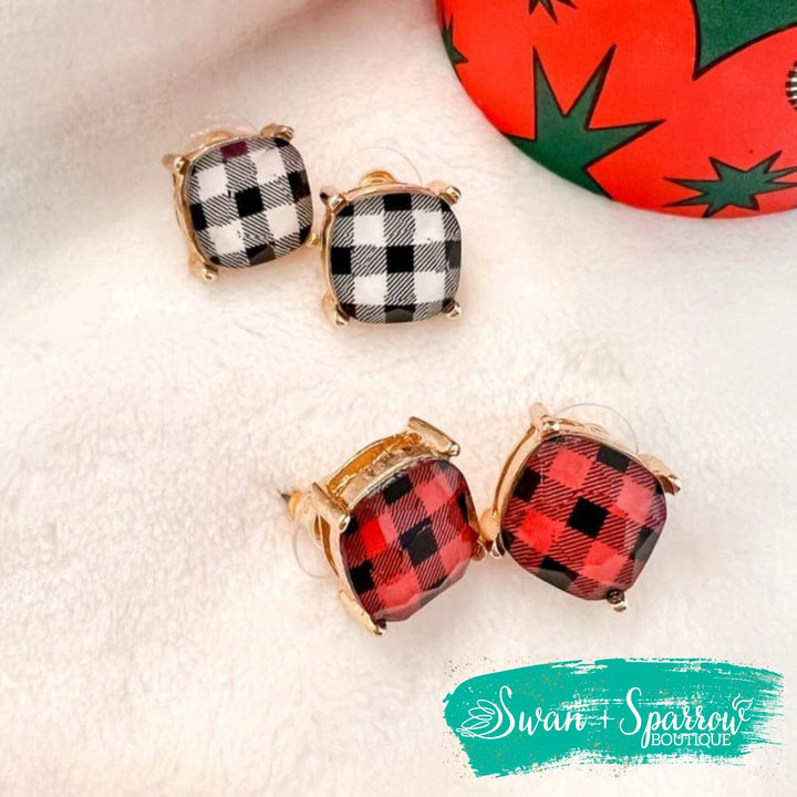 Buffalo Plaid Studs {Multiple Colors}