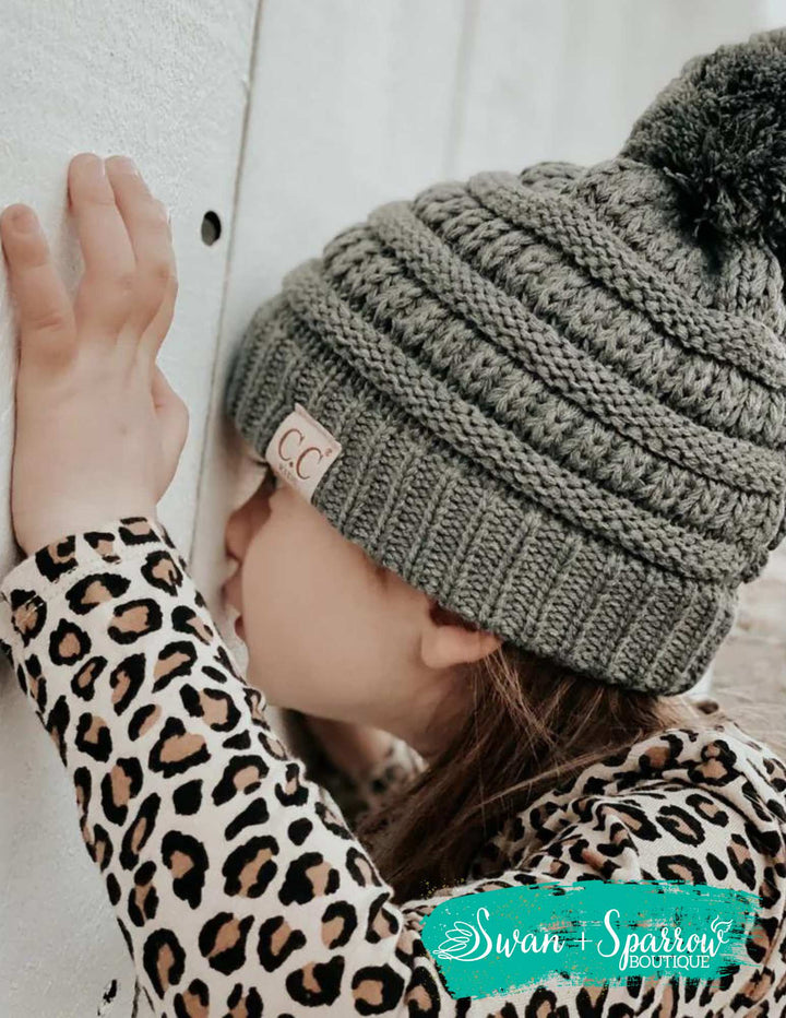 Kids Solid Pom Beanie