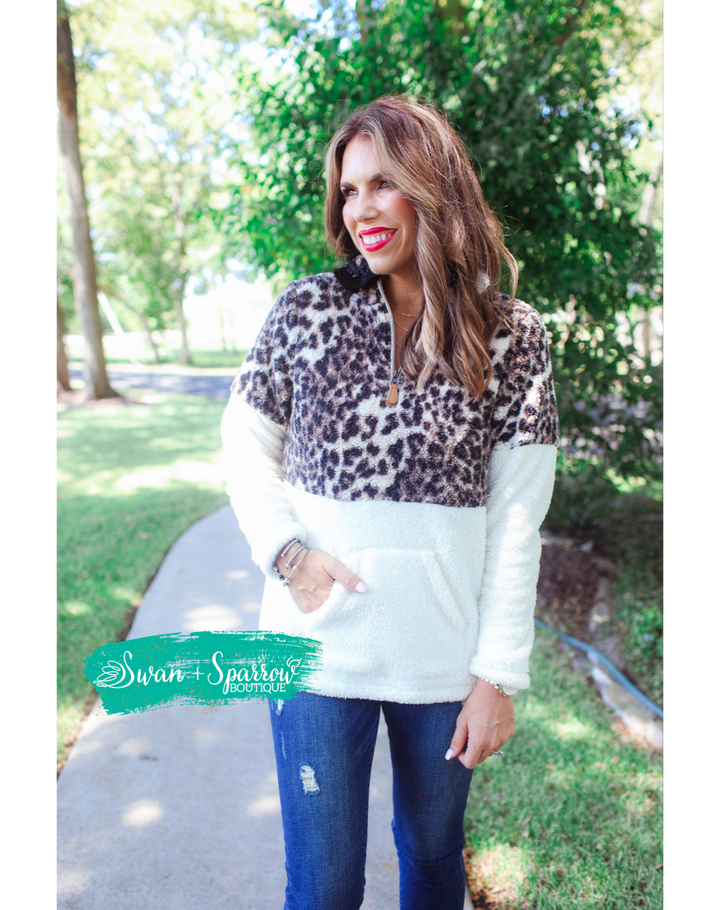 Leopard Print Pullover with Kangaroo Pocket