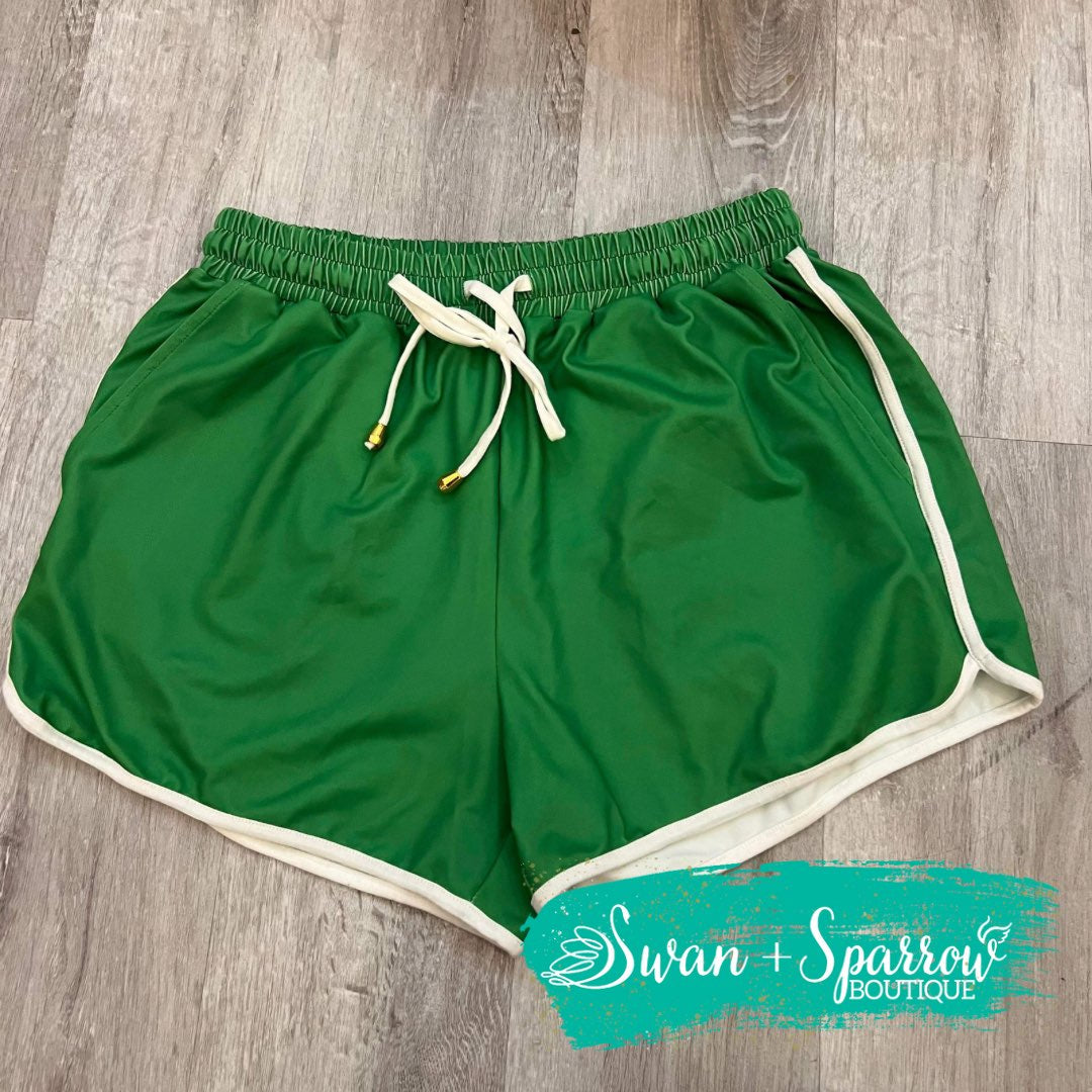 Green and White Drawstring Everyday Shorts